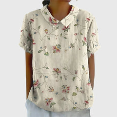 Dame Blomstret Bluse med Korte Ærmer