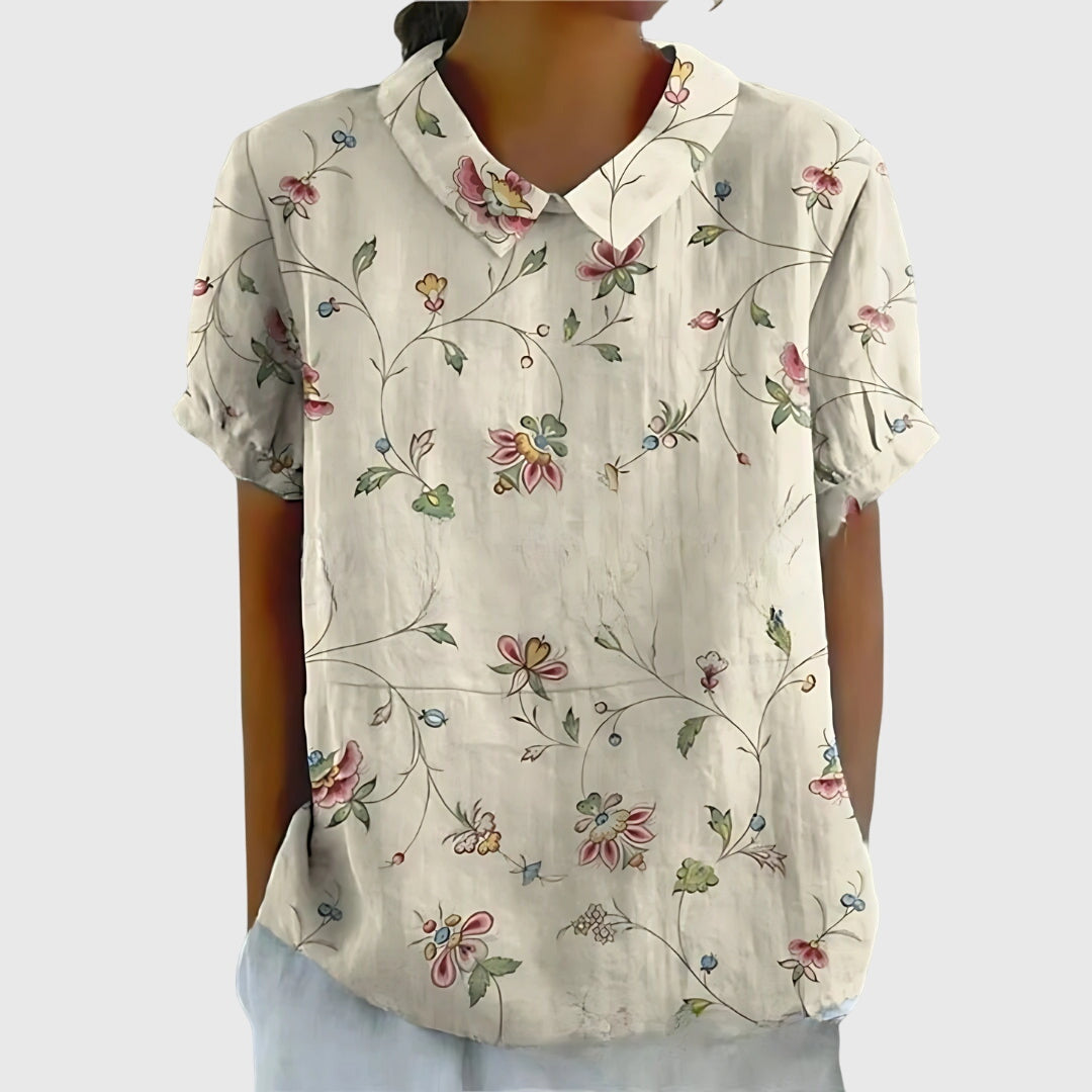 Dame Blomstret Bluse med Korte Ærmer