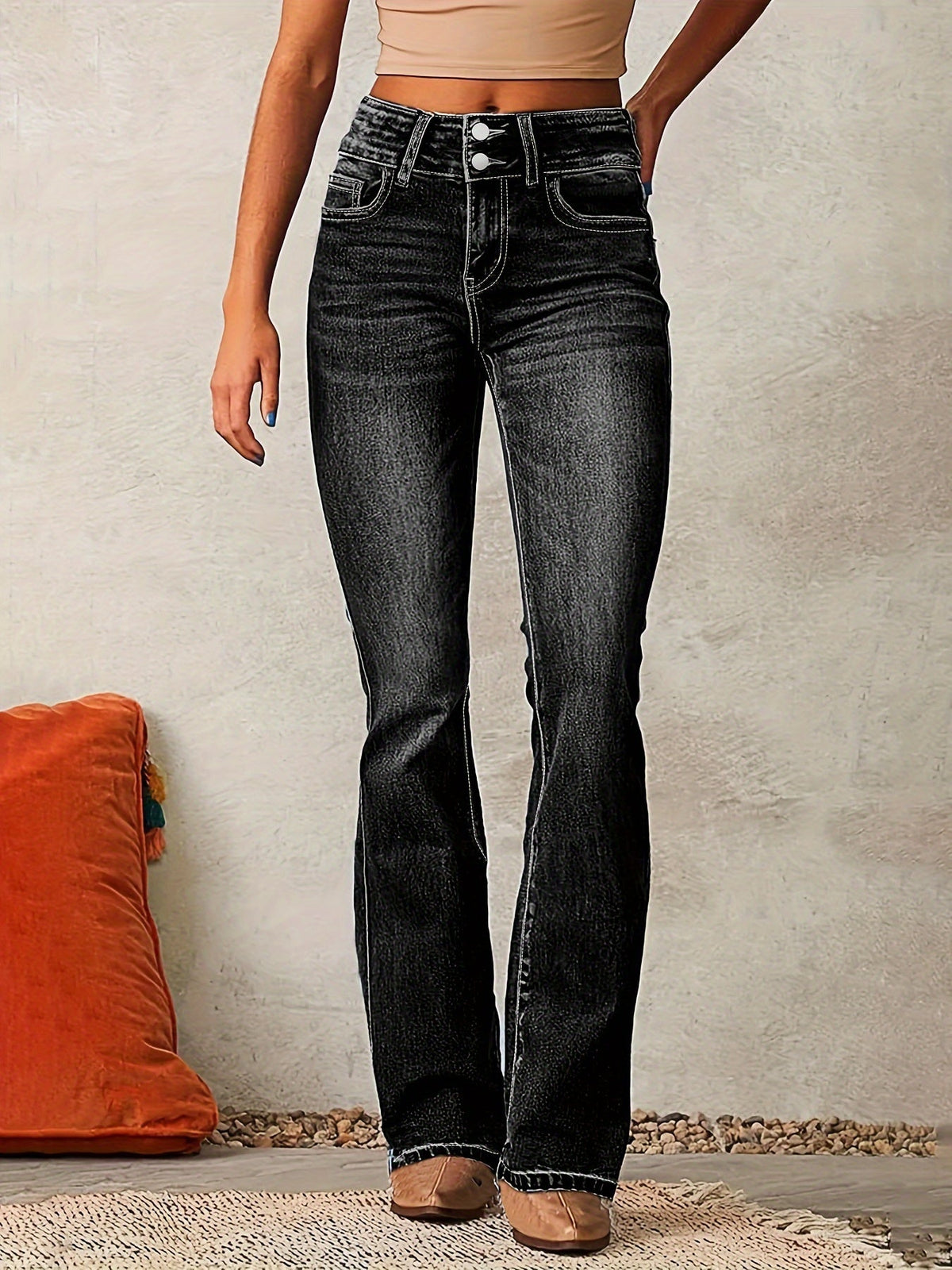 Dame Højtaljede Jeans med Vide Ben