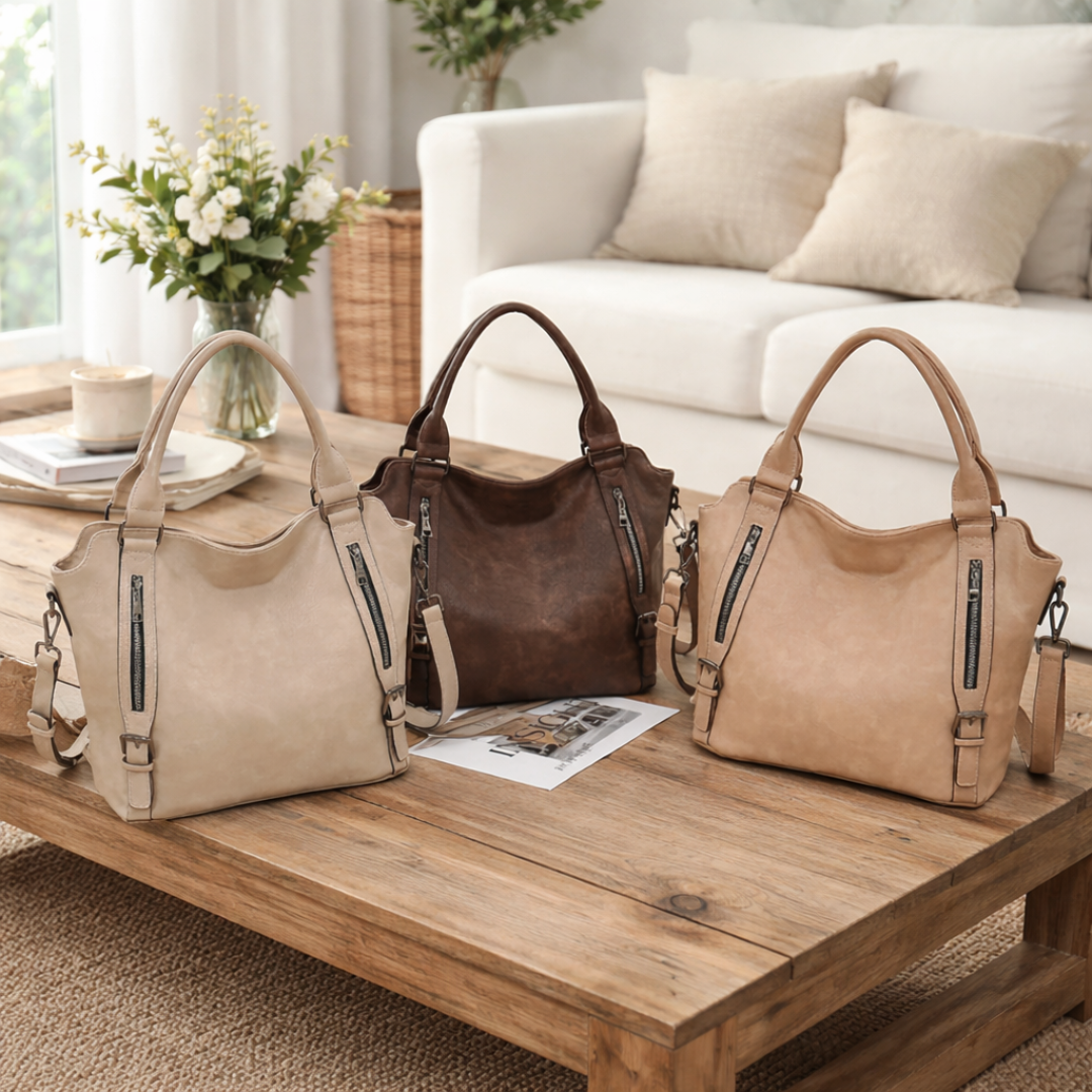 Struktureret Skuldertaske med Lynlås