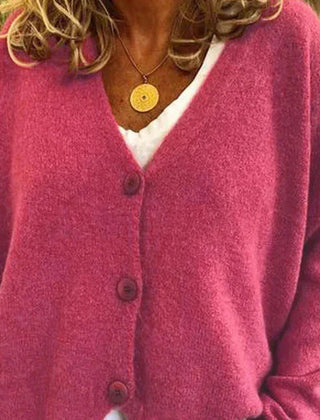 Dame Cardigan med V-Hals og Knapper