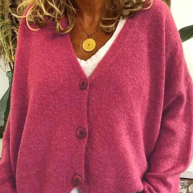 Dame Cardigan med V-Hals og Knapper