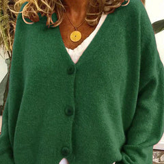 Dame Cardigan med V-Hals og Knapper