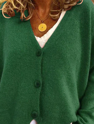 Dame Cardigan med V-Hals og Knapper