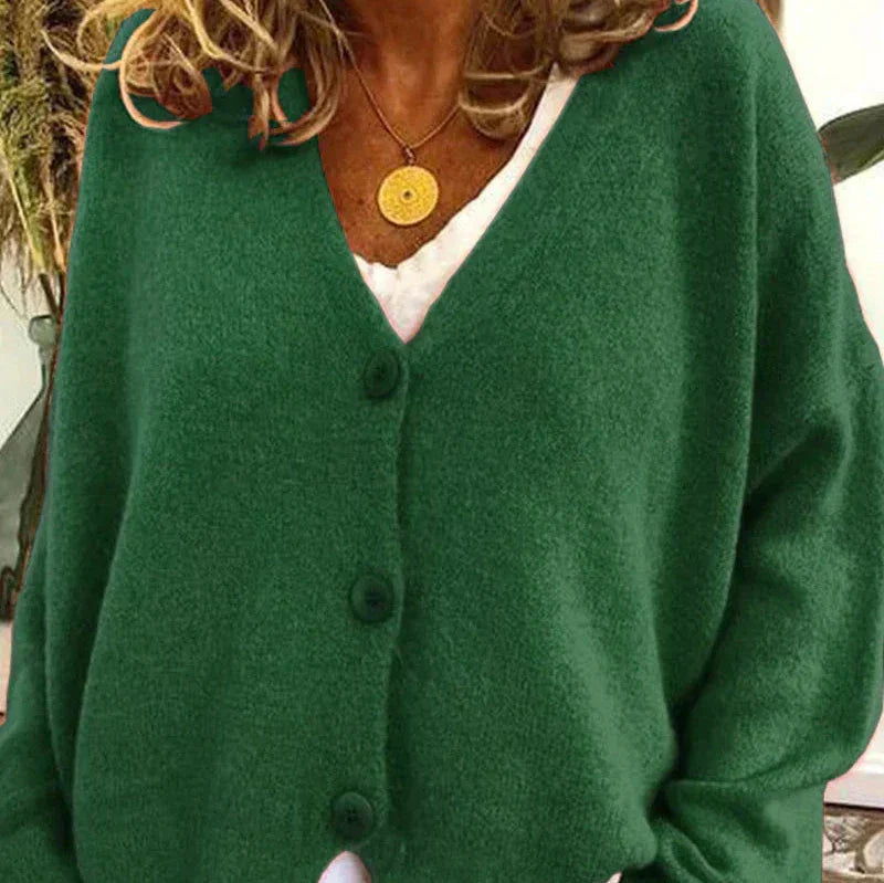 Dame Cardigan med V-Hals og Knapper