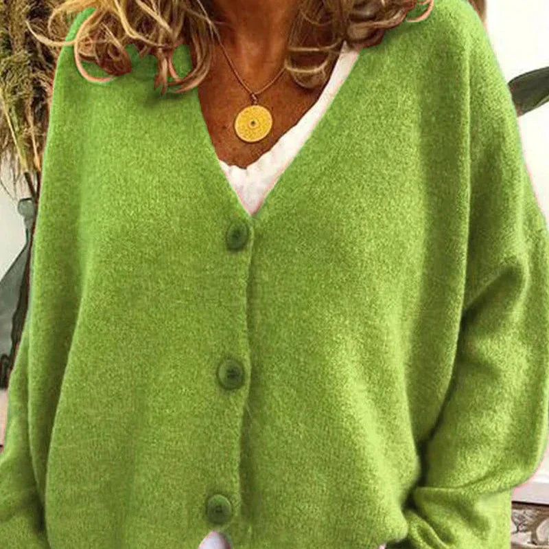 Dame Cardigan med V-Hals og Knapper
