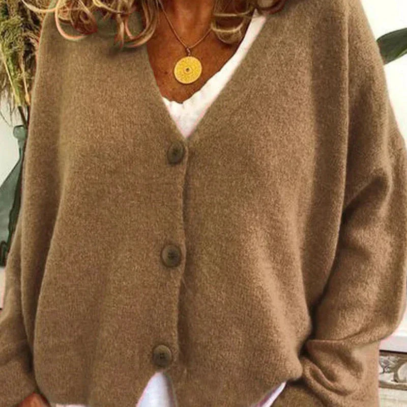 Dame Cardigan med V-Hals og Knapper