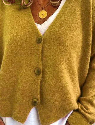 Dame Cardigan med V-Hals og Knapper
