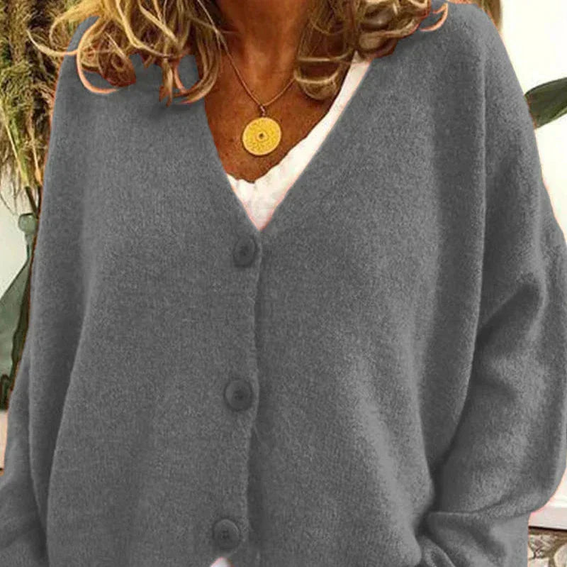 Dame Cardigan med V-Hals og Knapper