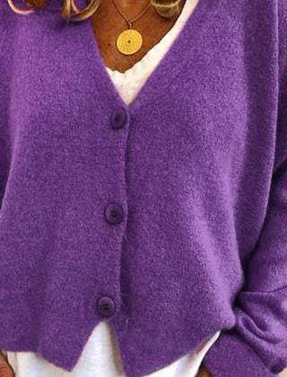 Dame Cardigan med V-Hals og Knapper