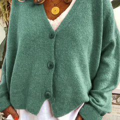 Dame Cardigan med V-Hals og Knapper