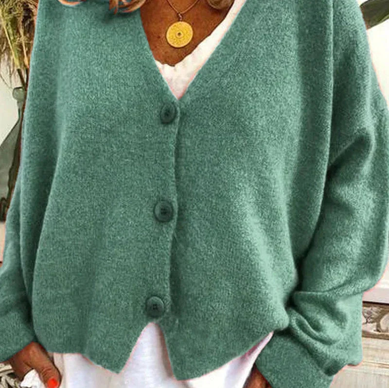 Dame Cardigan med V-Hals og Knapper