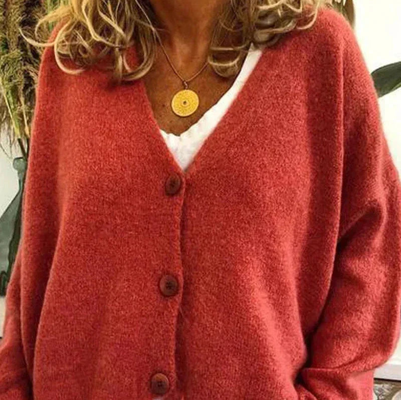Dame Cardigan med V-Hals og Knapper