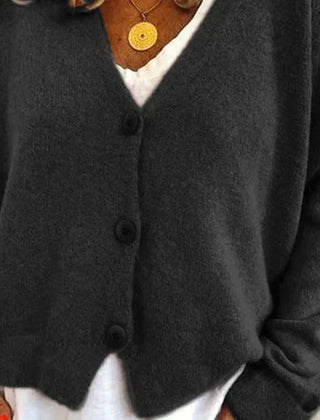 Dame Cardigan med V-Hals og Knapper