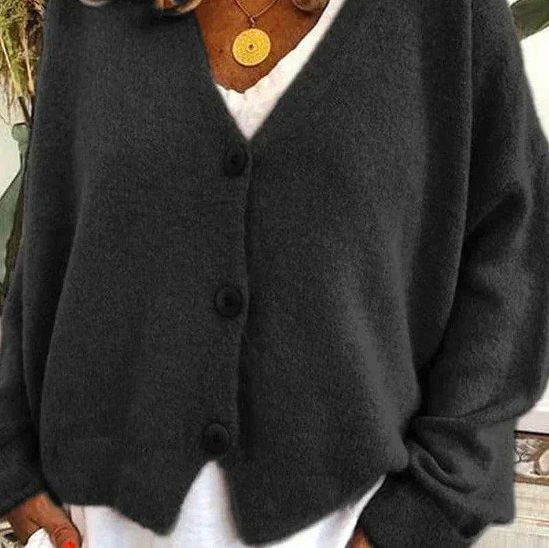 Dame Cardigan med V-Hals og Knapper