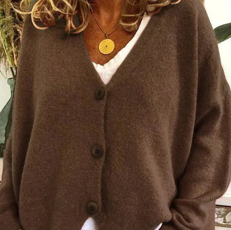 Dame Cardigan med V-Hals og Knapper