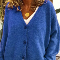 Dame Cardigan med V-Hals og Knapper
