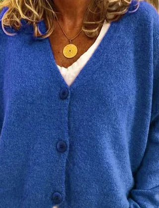 Dame Cardigan med V-Hals og Knapper