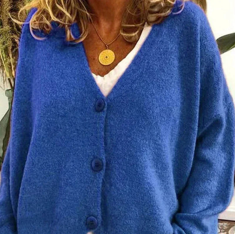 Dame Cardigan med V-Hals og Knapper