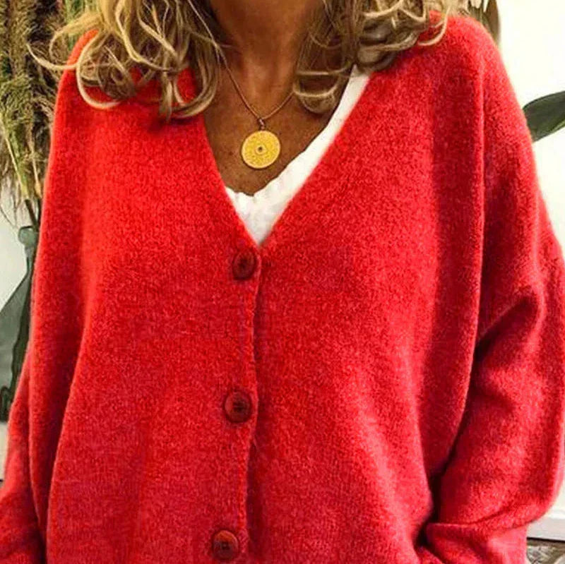 Dame Cardigan med V-Hals og Knapper
