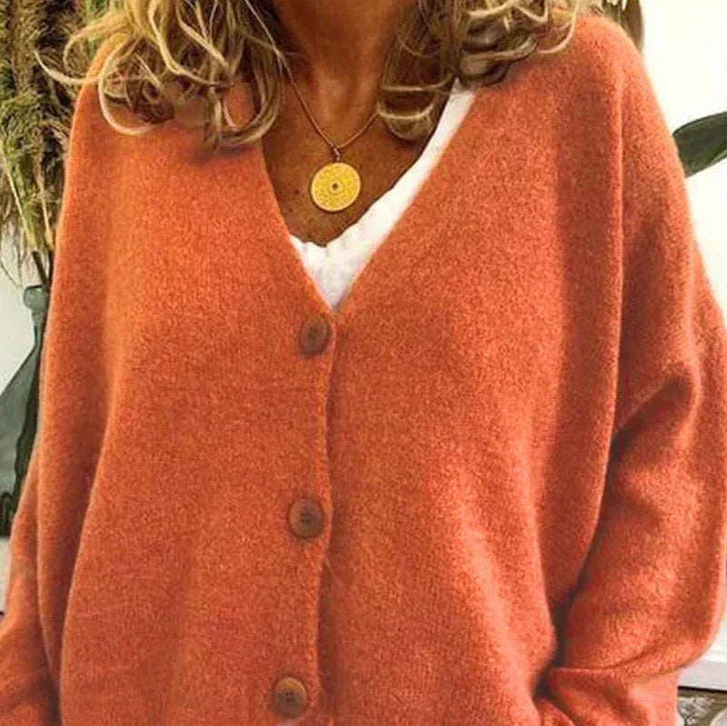 Dame Cardigan med V-Hals og Knapper
