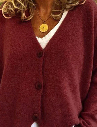 Dame Cardigan med V-Hals og Knapper