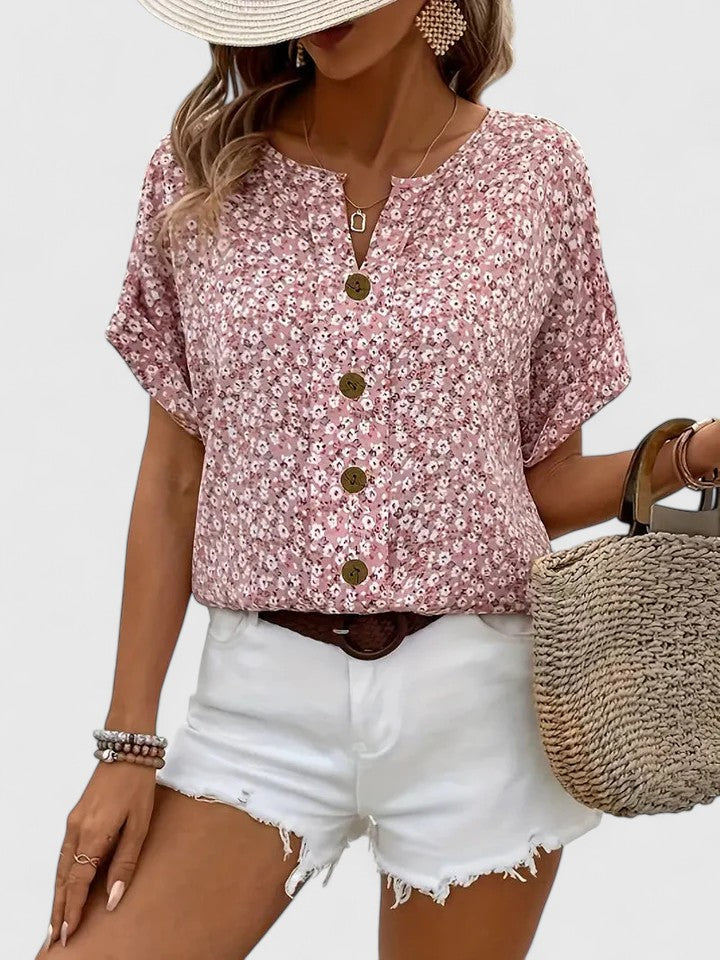 Dame Løs Blomstret Bluse med Knapper