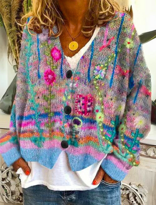 Dame Mønstret Cardigan i Uld