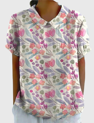 Dame Blomstret Bluse med Korte Ærmer