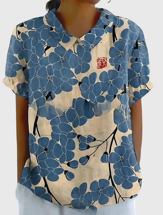 Dame Blomstret Bluse med Korte Ærmer
