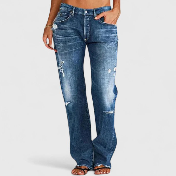 Dame Vintage Loose Fit Jeans i Vasket Denim