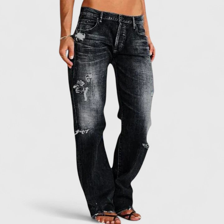 Dame Vintage Loose Fit Jeans i Vasket Denim