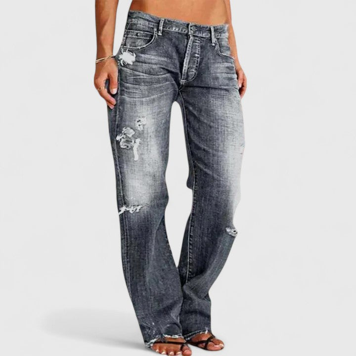 Dame Vintage Loose Fit Jeans i Vasket Denim