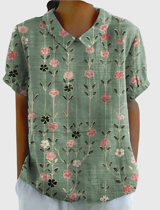 Dame Blomstret Bluse med Korte Ærmer
