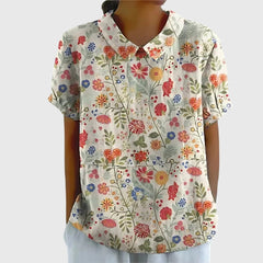 Dame Blomstret Bluse med Korte Ærmer
