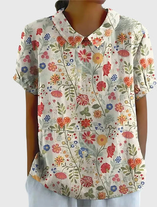Dame Blomstret Bluse med Korte Ærmer