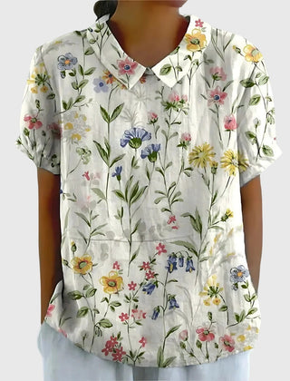 Dame Blomstret Bluse med Korte Ærmer