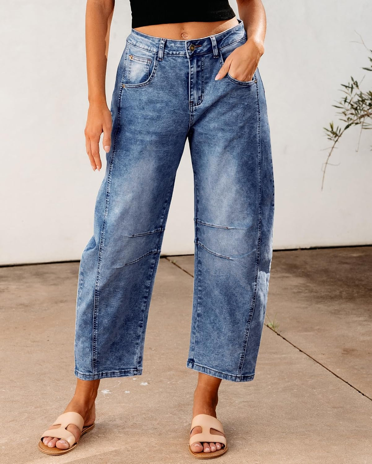 Dame Højtaljede Baggy Jeans med Barrel Ben