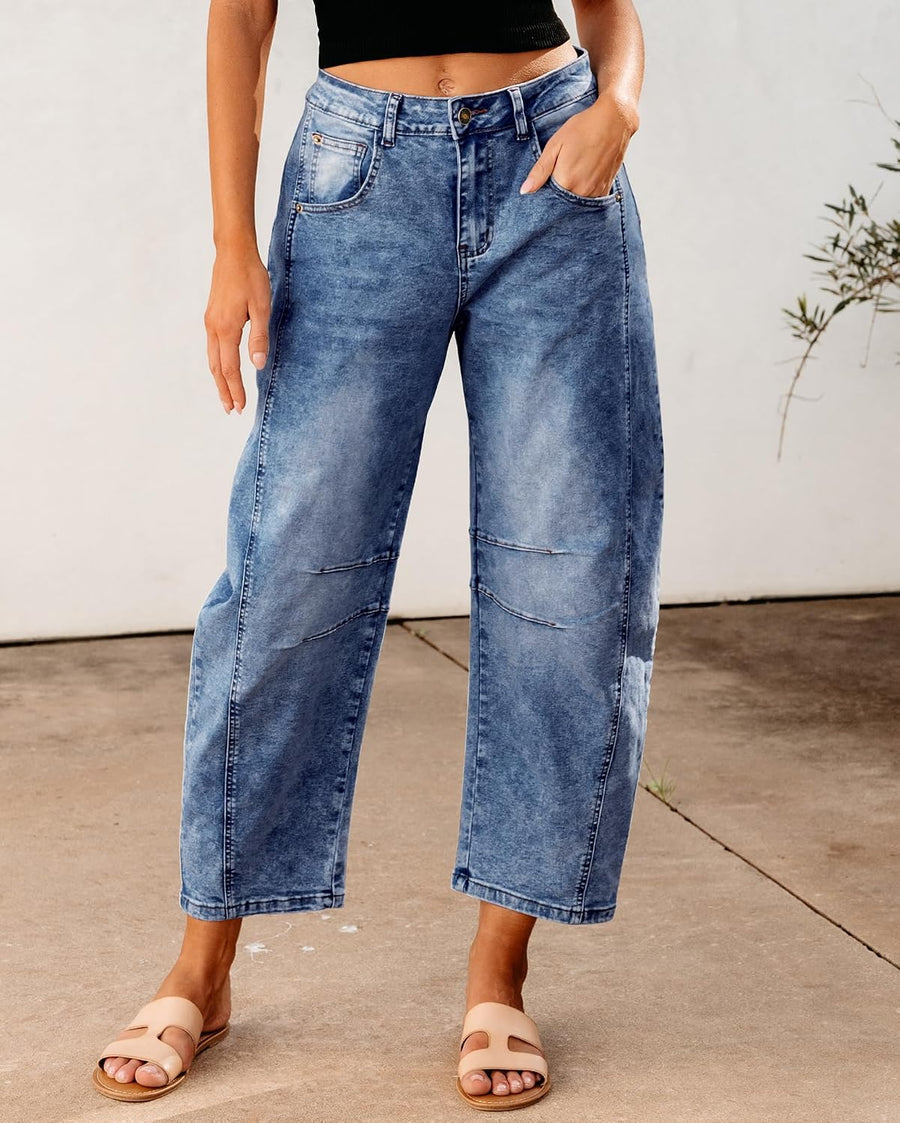 Dame Højtaljede Baggy Jeans med Barrel Ben