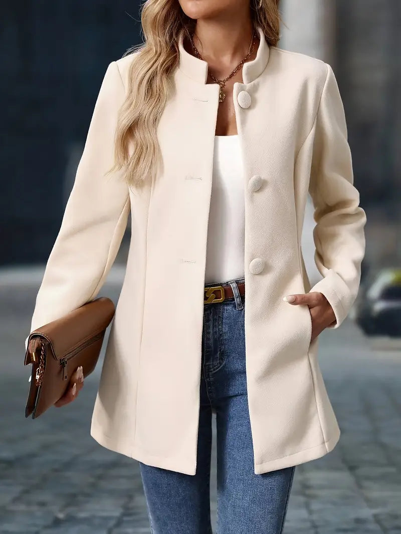 Dame Elegant Lang Vinterfrakke med Knapper