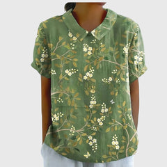 Dame Blomstret Bluse med Korte Ærmer