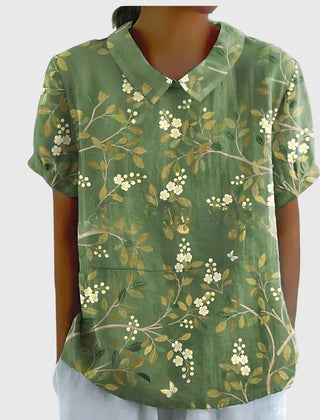 Dame Blomstret Bluse med Korte Ærmer