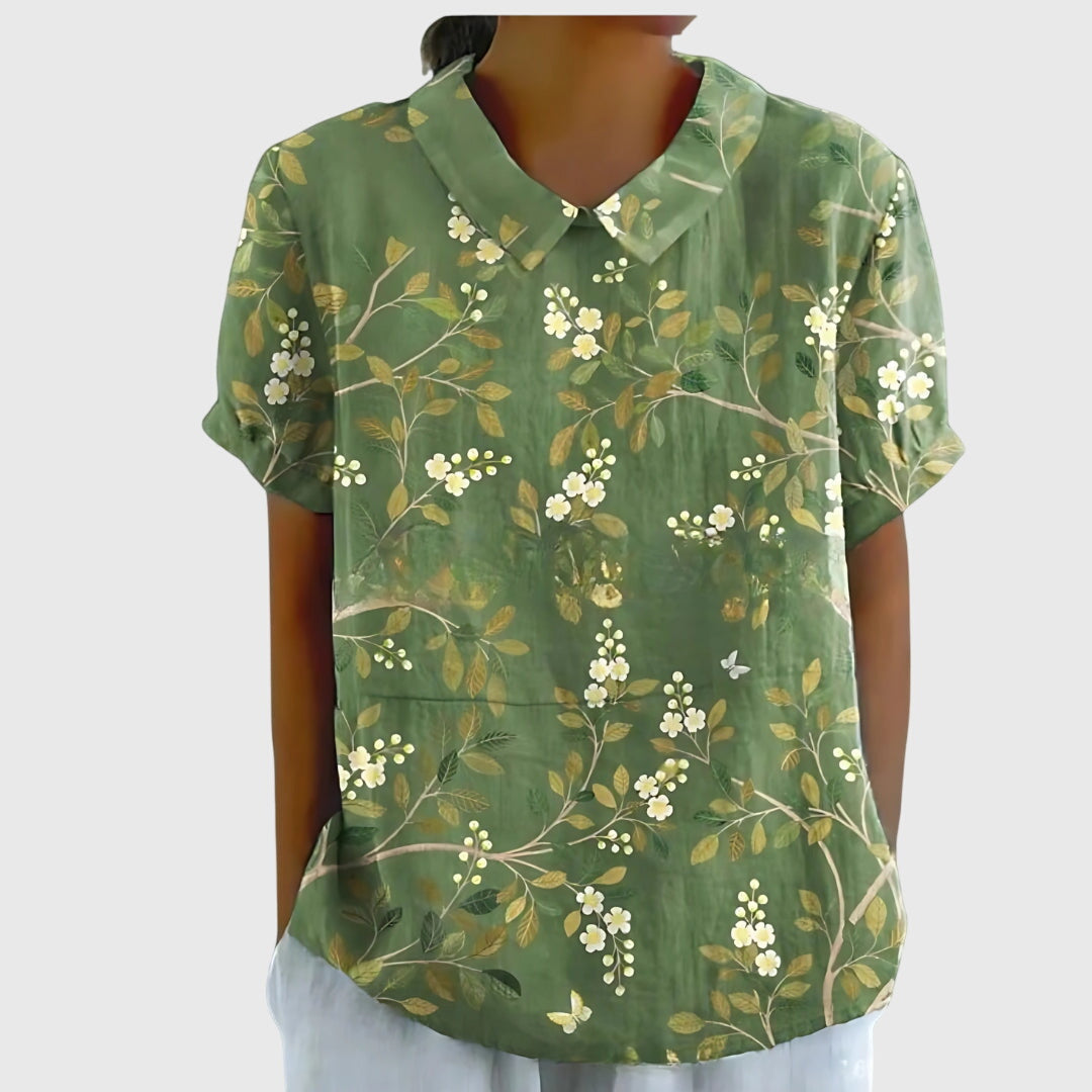 Dame Blomstret Bluse med Korte Ærmer