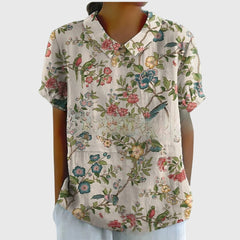 Dame Blomstret Bluse med Korte Ærmer