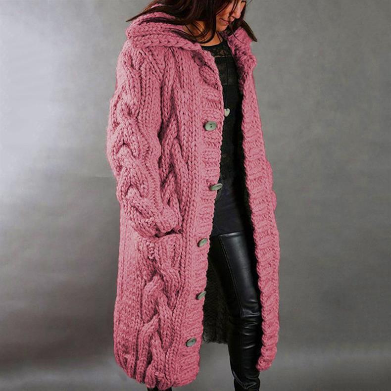 Dame Oversized Kabelstrik Cardigan med Hætte