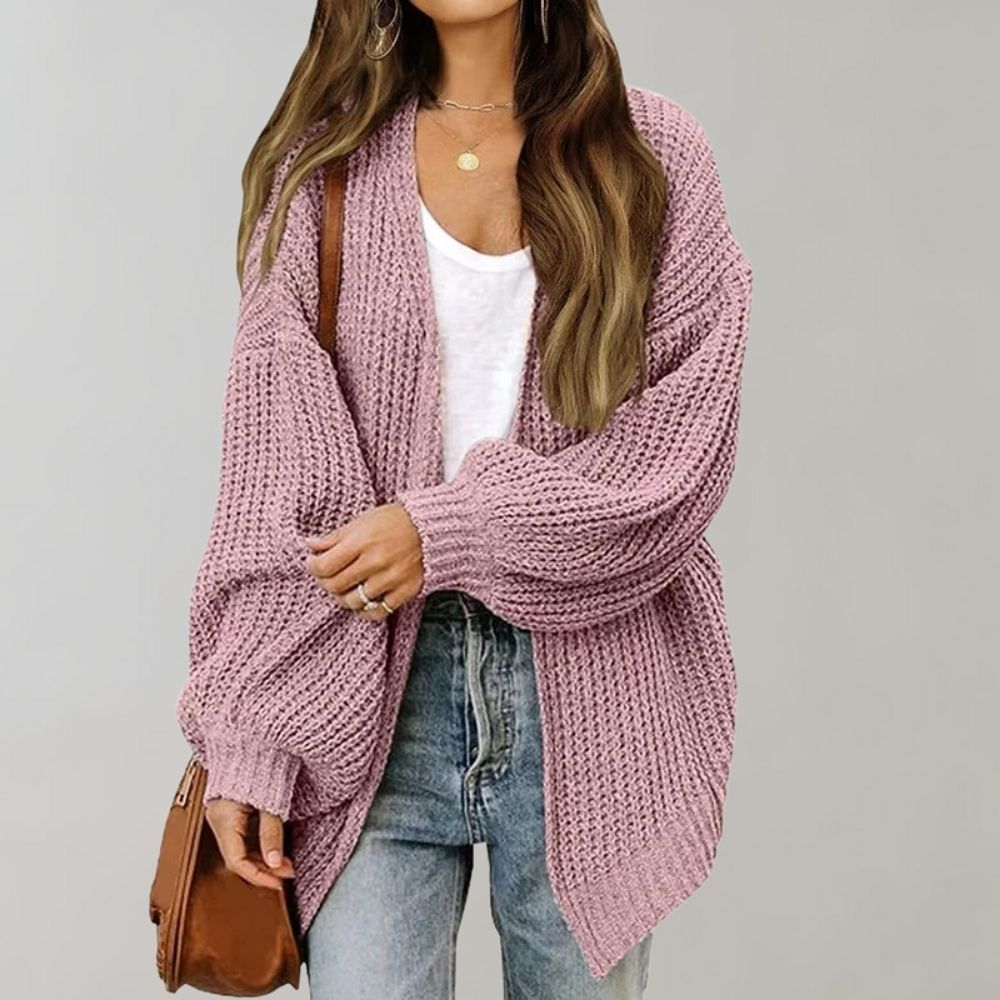 Dame Afslappet Cardigan med Åben Front