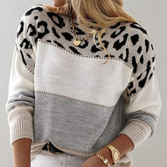 Dame Leopard Striktrøje i Colorblock