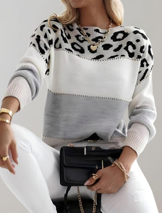 Dame Leopard Striktrøje i Colorblock