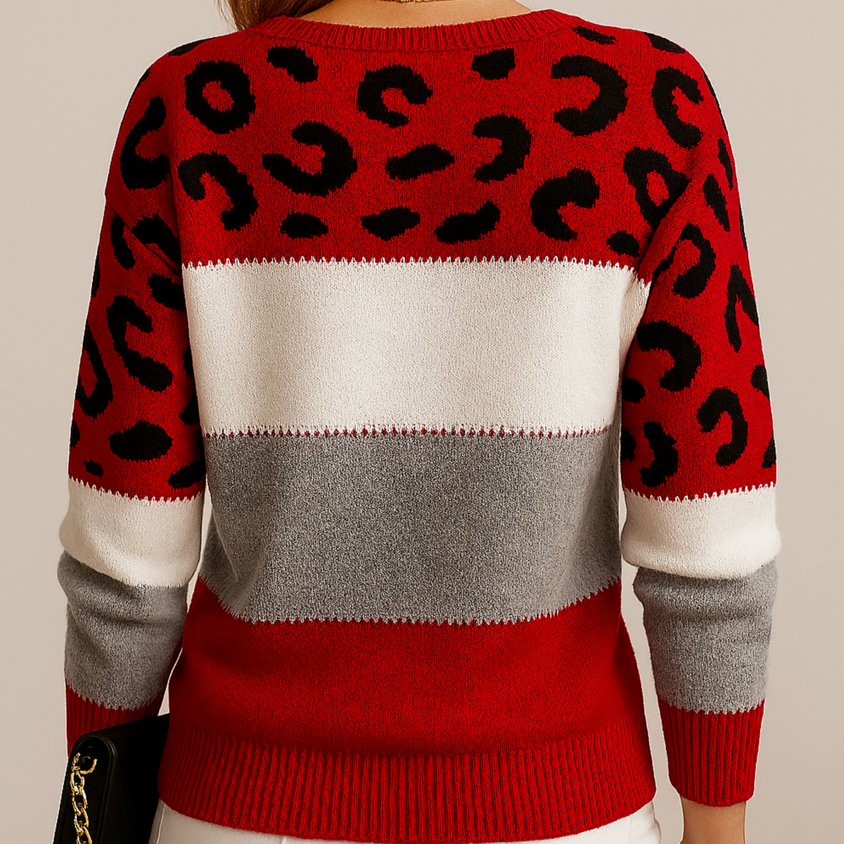 Dame Leopard Striktrøje i Colorblock