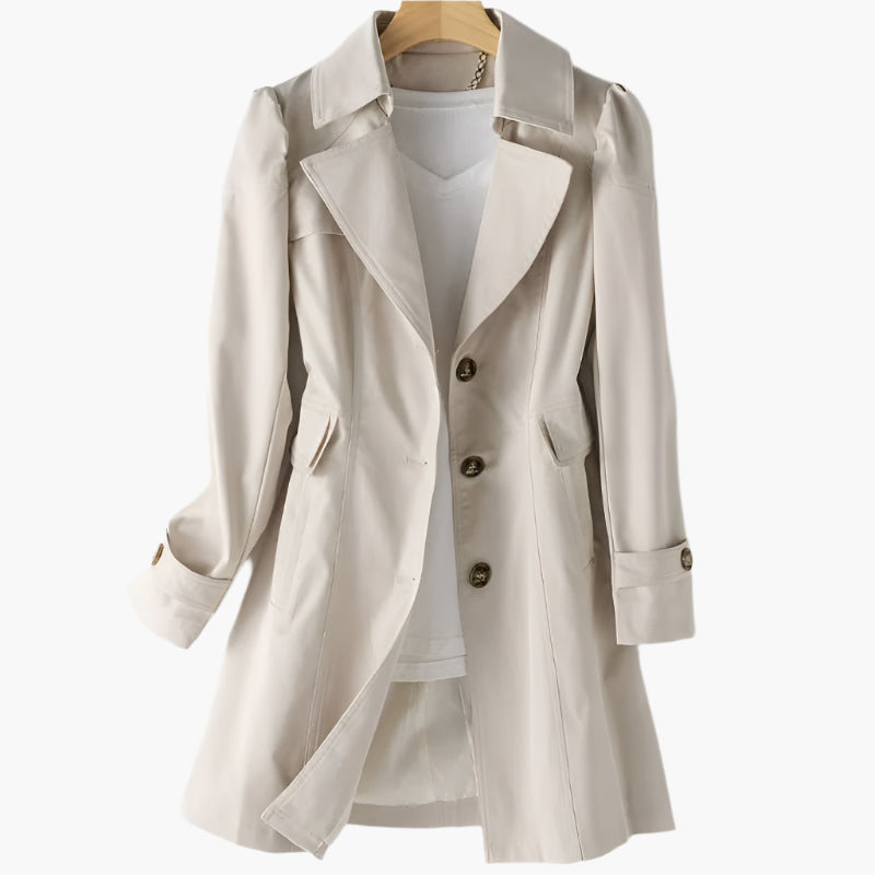 Dame Lang Trenchcoat med Knapper